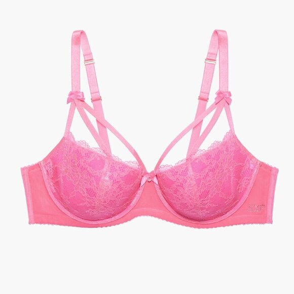 NWT Savage x Fenty Living in the Clouds Iridescent Lace Caged Demi Bra Pink 34DD - Picture 3 of 11